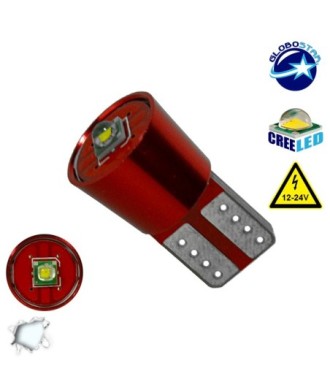 GloboStar® T10 W5W 04476Λαμπτήρας LED T10 Can Bus με 1 CREE LED 12v 6000k